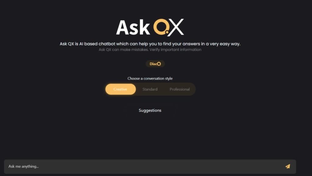 Chat interface for Ask QX 